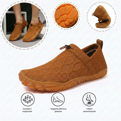 Scarpe sportive ortopediche con rete: dotate di supporto per l'arco plantare, alleviano il dolore; morbide e ammortizzanti.