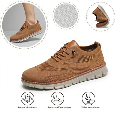 Scarpe sportive ortopediche a rete: dotate di supporto per l'arco plantare, alleviano il dolore; morbide e ammortizzanti.
