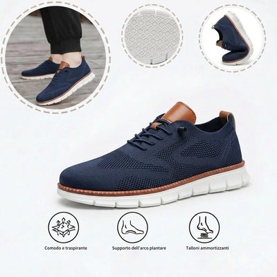 Scarpe sportive ortopediche a rete: dotate di supporto per l'arco plantare, alleviano il dolore; morbide e ammortizzanti.