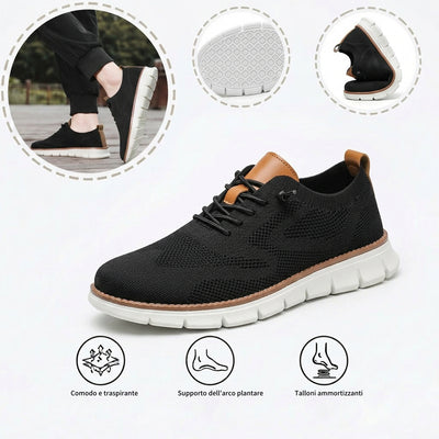 Scarpe sportive ortopediche a rete: dotate di supporto per l'arco plantare, alleviano il dolore; morbide e ammortizzanti.