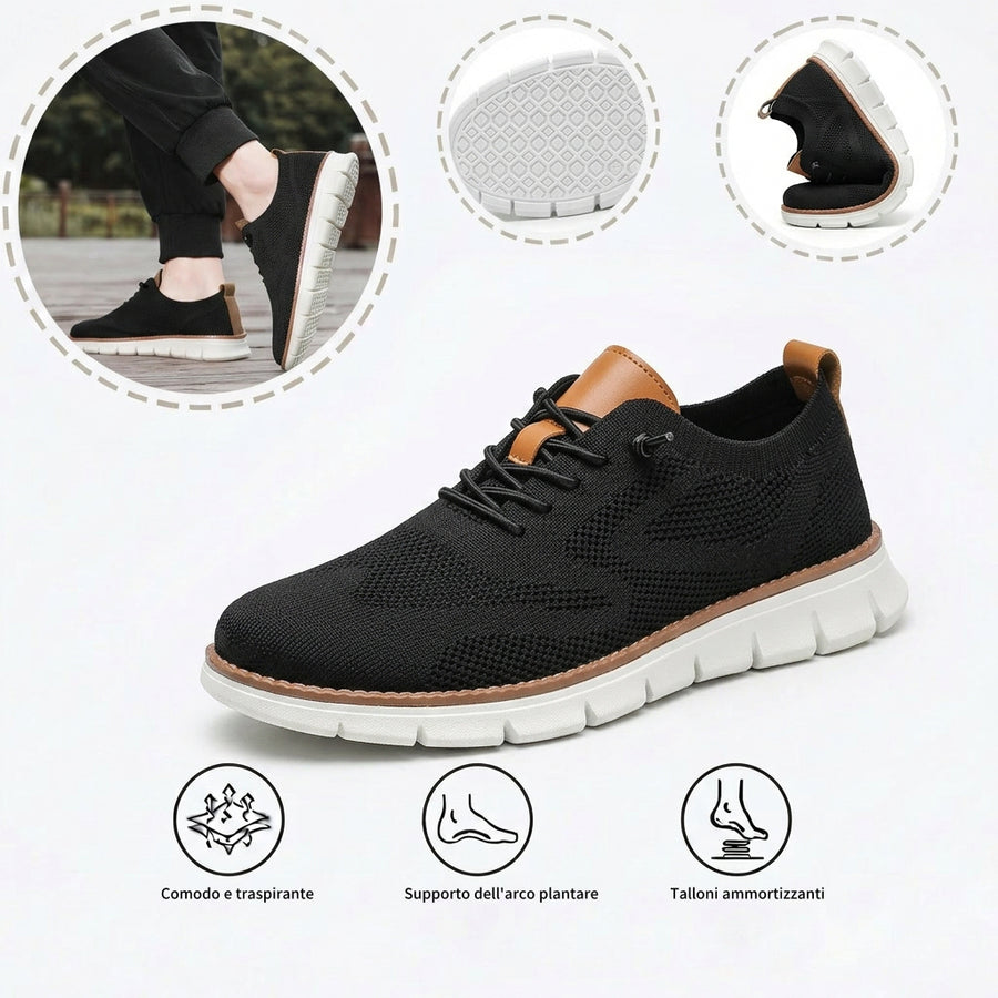 Scarpe sportive ortopediche a rete: dotate di supporto per l'arco plantare, alleviano il dolore; morbide e ammortizzanti.