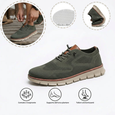 Scarpe sportive ortopediche a rete: dotate di supporto per l'arco plantare, alleviano il dolore; morbide e ammortizzanti.