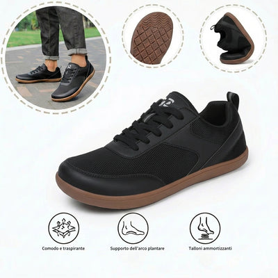 Scarpe sportive ortopediche a rete: dotate di supporto per l'arco plantare, alleviano il dolore; morbide e ammortizzanti.