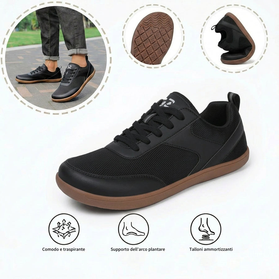 Scarpe sportive ortopediche a rete: dotate di supporto per l'arco plantare, alleviano il dolore; morbide e ammortizzanti.