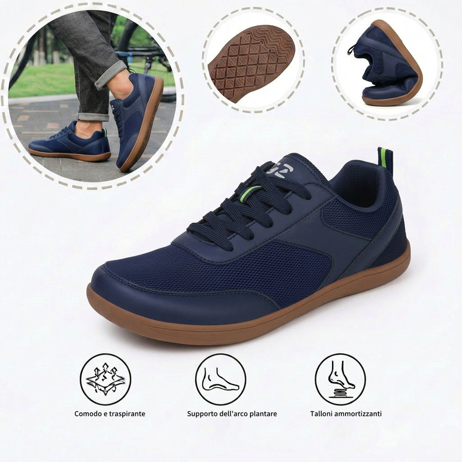 Scarpe sportive ortopediche a rete: dotate di supporto per l'arco plantare, alleviano il dolore; morbide e ammortizzanti.