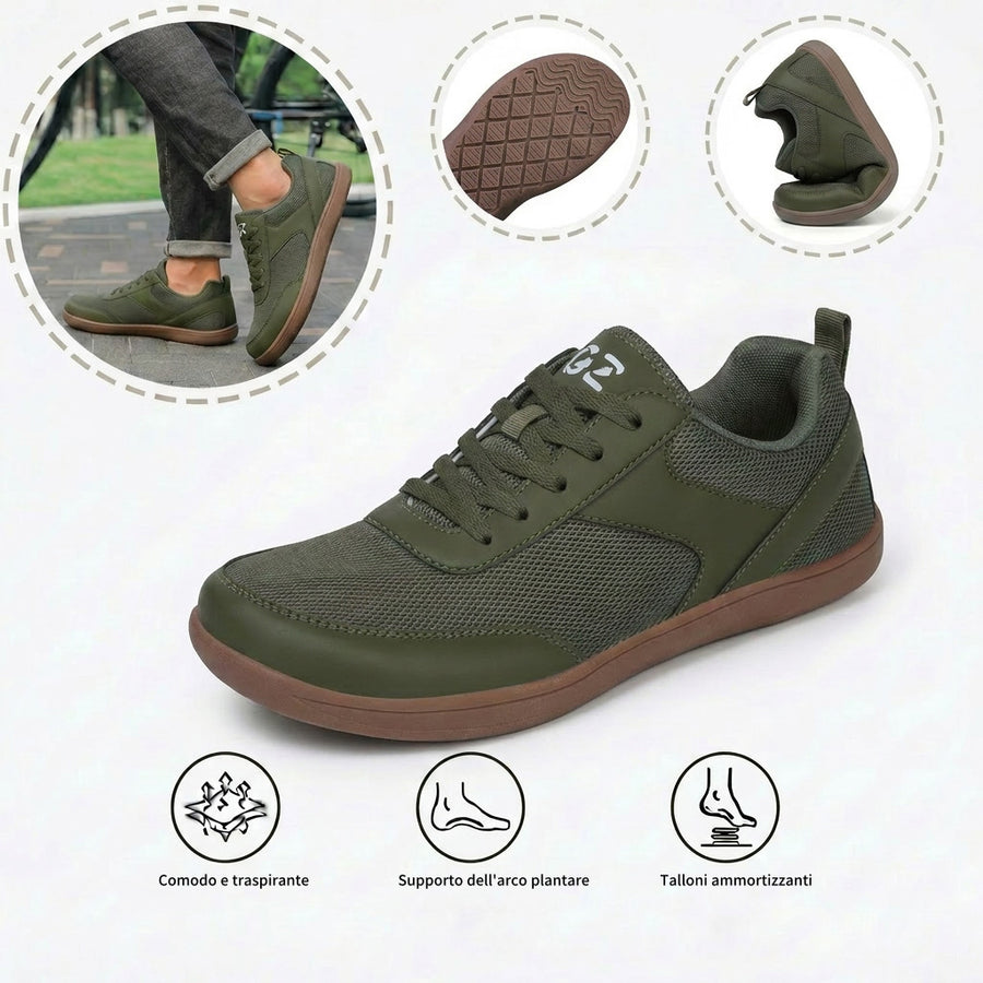 Scarpe sportive ortopediche a rete: dotate di supporto per l'arco plantare, alleviano il dolore; morbide e ammortizzanti.