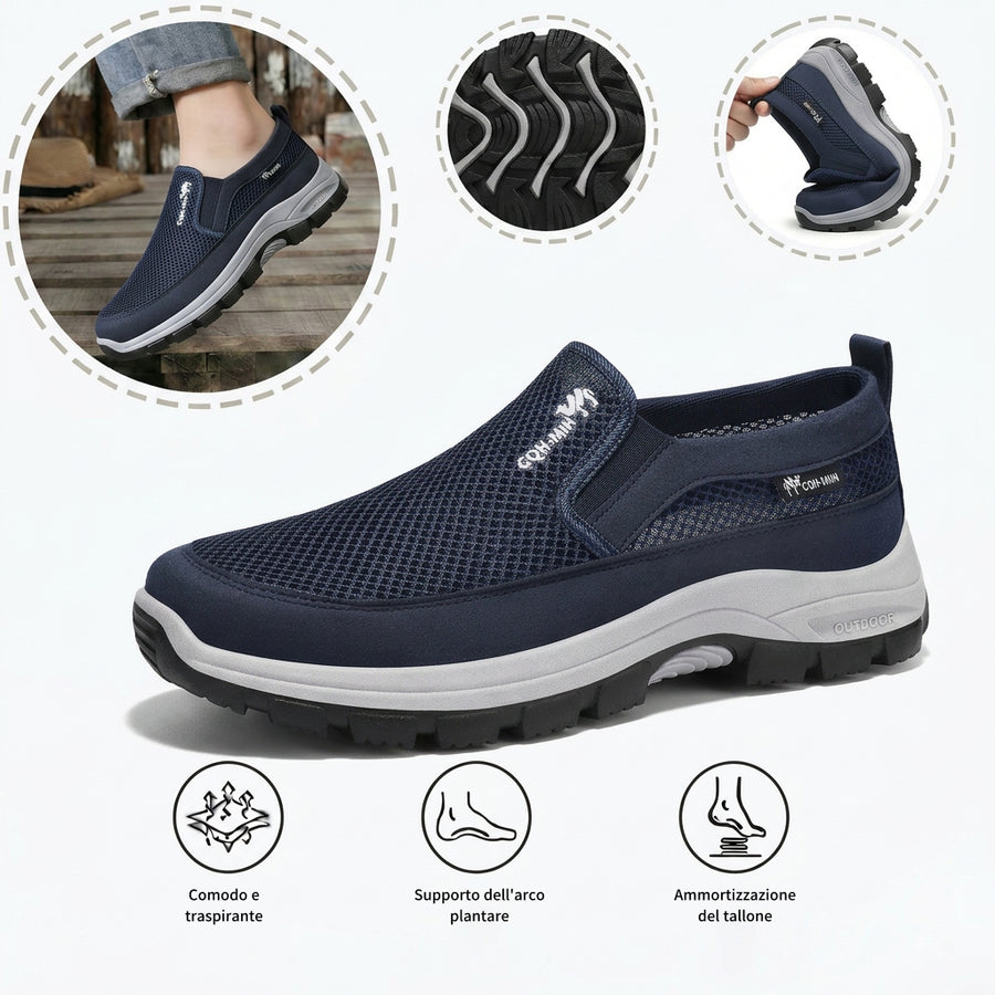 Scarpe sportive ortopediche a rete: con supporto per l'arco plantare, per alleviare il dolore; morbide e ammortizzanti.