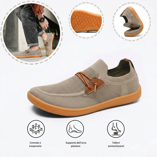 Scarpe sportive ortopediche a rete: dotate di supporto per l'arco plantare, alleviano il dolore; morbide e ammortizzanti.