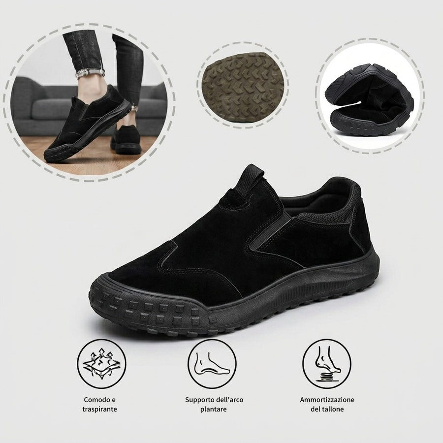 Comode scarpe ortopediche in pelle scamosciata — con supporto per l'arco plantare, per alleviare il dolore; consigliate dai podologi!