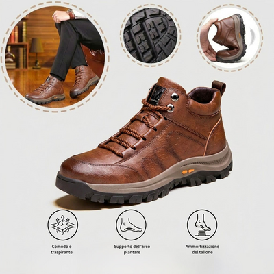 Scarpe ortopediche da lavoro: realizzate a mano in pelle di vacchetta italiana; con supporto per l'arco plantare; antiscivolo e resistenti.