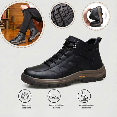 Scarpe ortopediche da lavoro: realizzate a mano in pelle di vacchetta italiana; con supporto per l'arco plantare; antiscivolo e resistenti.