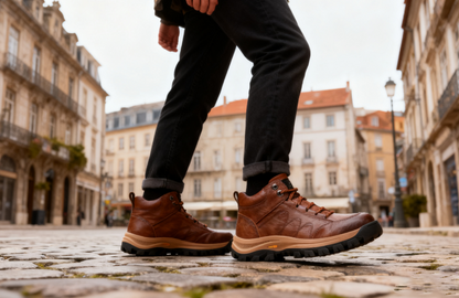 Scarpe ortopediche da lavoro: realizzate a mano in pelle di vacchetta italiana; con supporto per l'arco plantare; antiscivolo e resistenti.