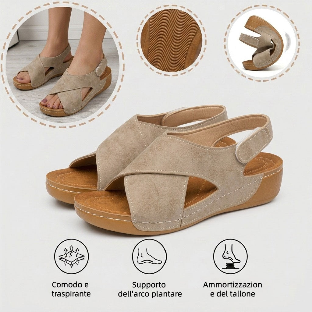 Sandali con zeppa e cinturini incrociati