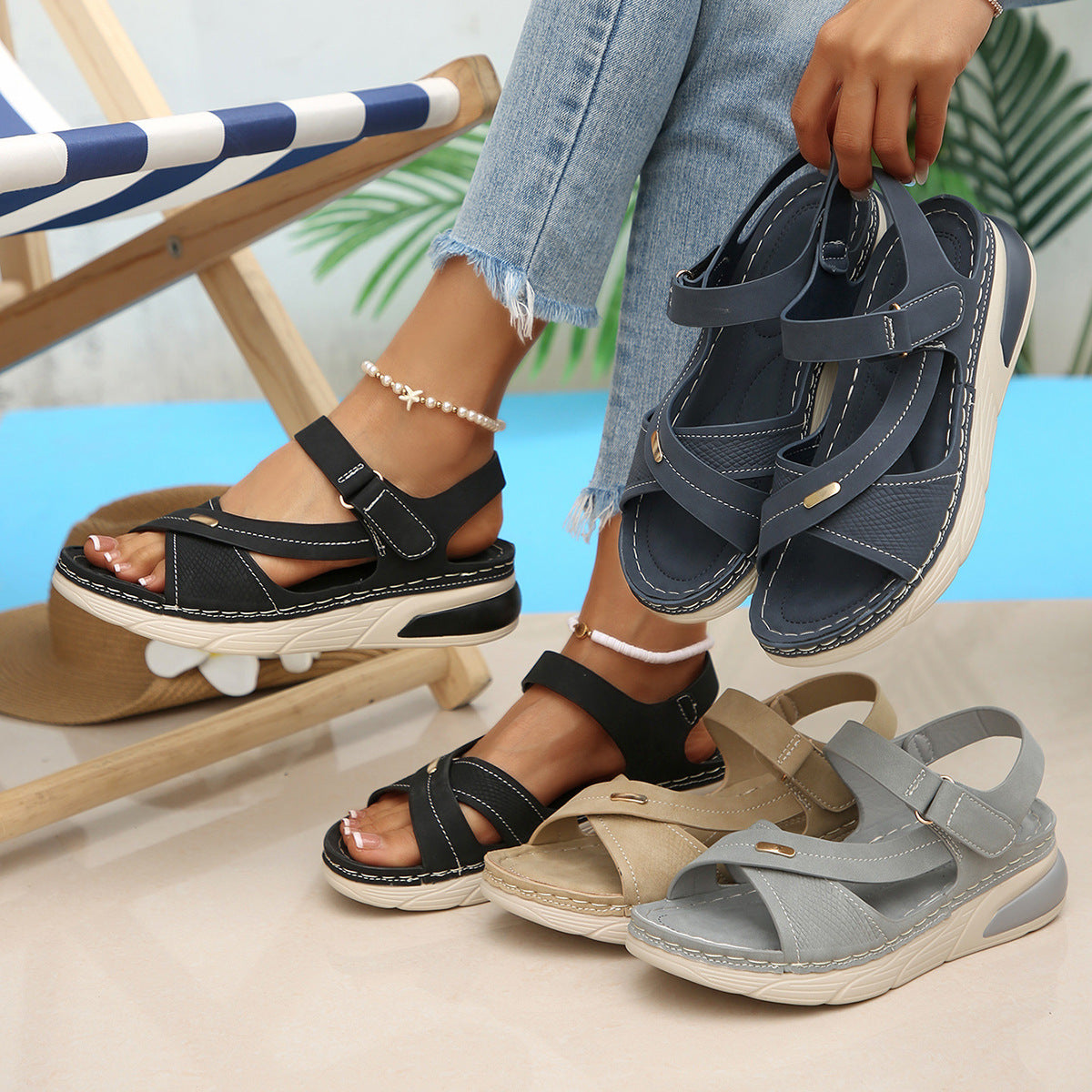 Sandali ortopedici comodi: supporto ergonomico per l'arco plantare, larghezza regolabile, slanciano la gamba.