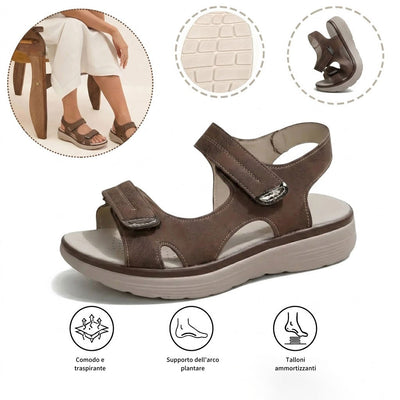 Sandali ortopedici comodi: supporto plantare ergonomico, larghezza regolabile, slanciano la gamba.