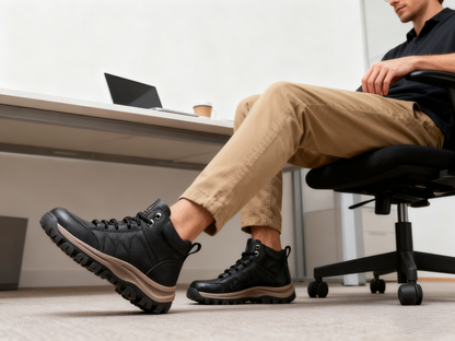 Scarpe ortopediche da lavoro: realizzate a mano in pelle di vacchetta italiana; con supporto per l'arco plantare; antiscivolo e resistenti.